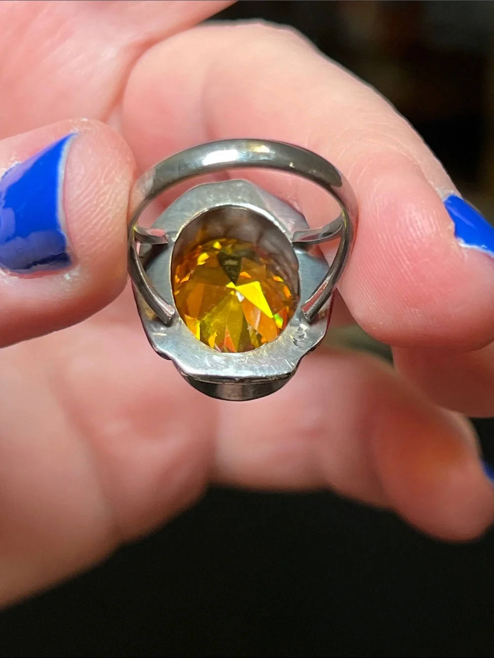Vintage Taxco Faceted Large Oval Citrine 925 Sterling Silver Ring